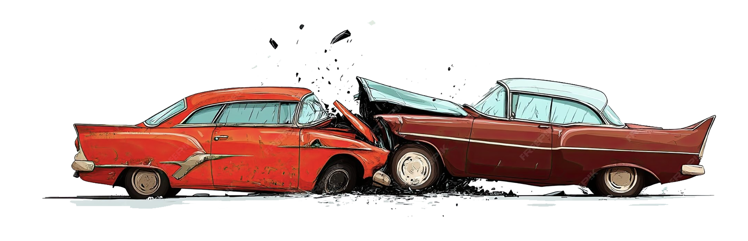 Ilustração de dois carros colididos, representando a importância do seguro auto